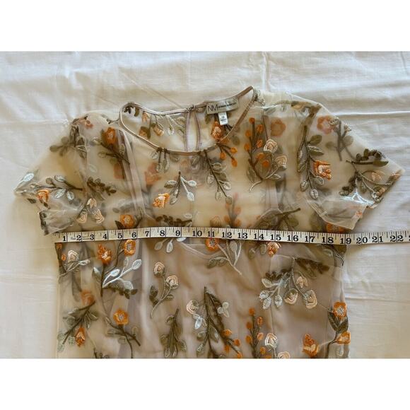 Neiman Marcus Embroidered Mesh Overlay Floral Tan Dress Sz 10 Church Wedding - Picture 12 of 13